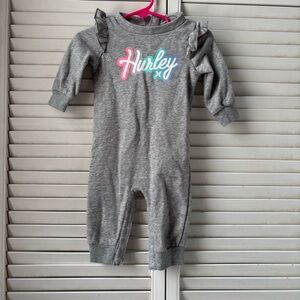 Hurley Baby Girl Logo Romper Gray Ruffle 6M